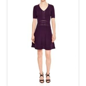 Sandro Purple Betsy V-Neck Stretch Open Knit Fit &‎ Flare Mini Dress Medium